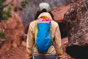 Backpacker wearing apparel from certified B corporation