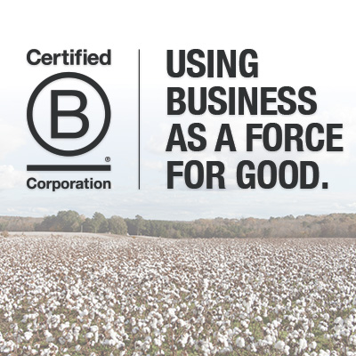 image of B Corp logo with text saying Using Business as a Force for Good